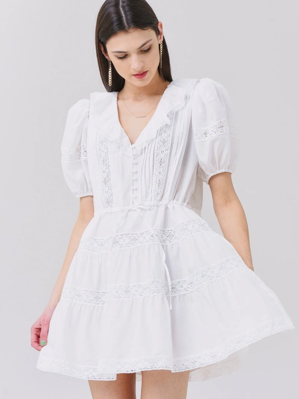 HUNTER BELL  Women's Darby Dress mini white eyelet medium m